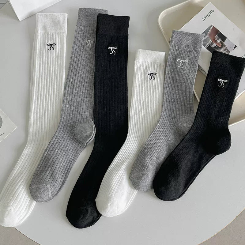 Crystorax | Women’s Ballet Bow Mid-Calf Socks with Lightweight Cotton Knit