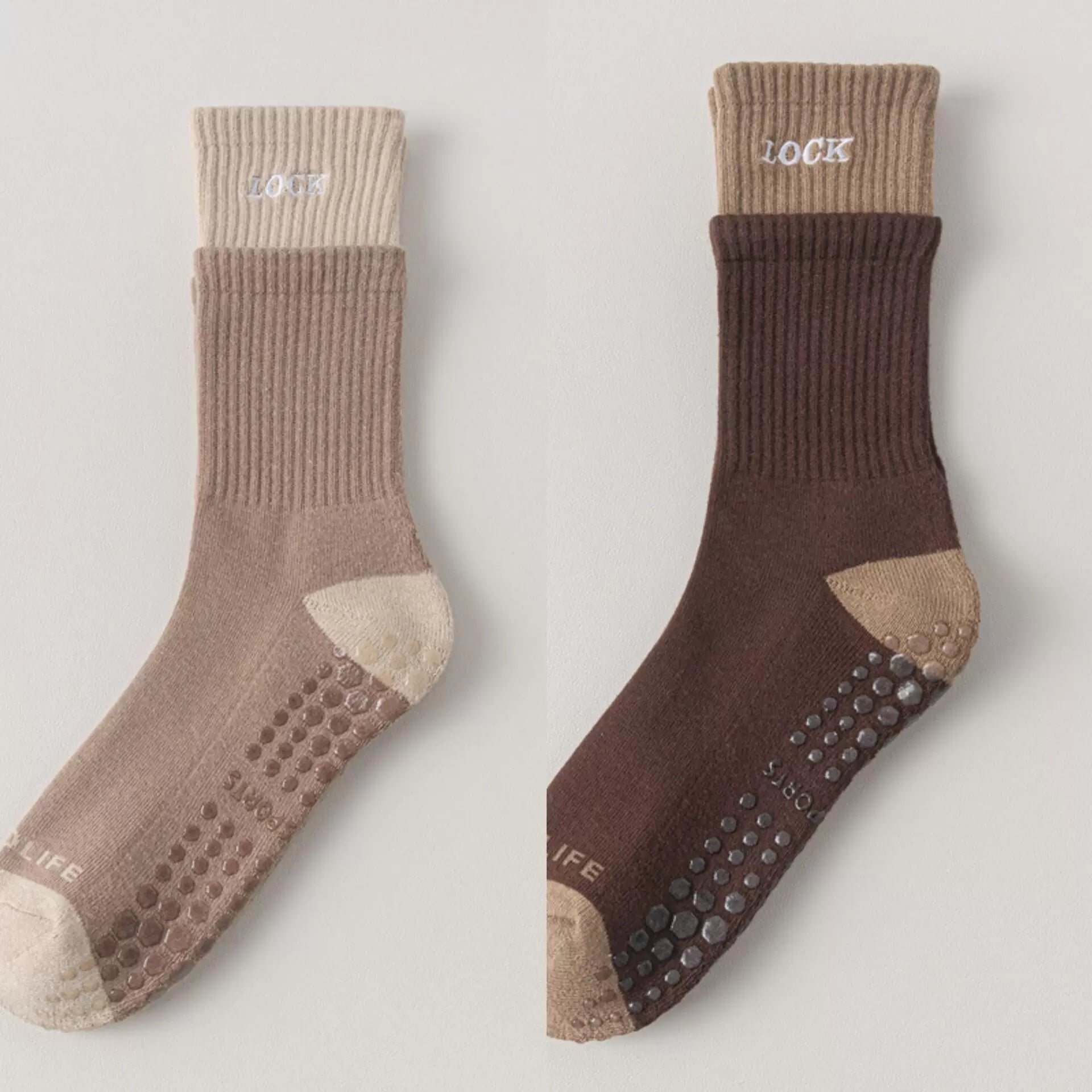 Crystorax | Thick Terry Mid-Calf Yoga Socks for Women, Non-Slip Cotton Pilates Socks for Autumn and Winter Indoor Fitness