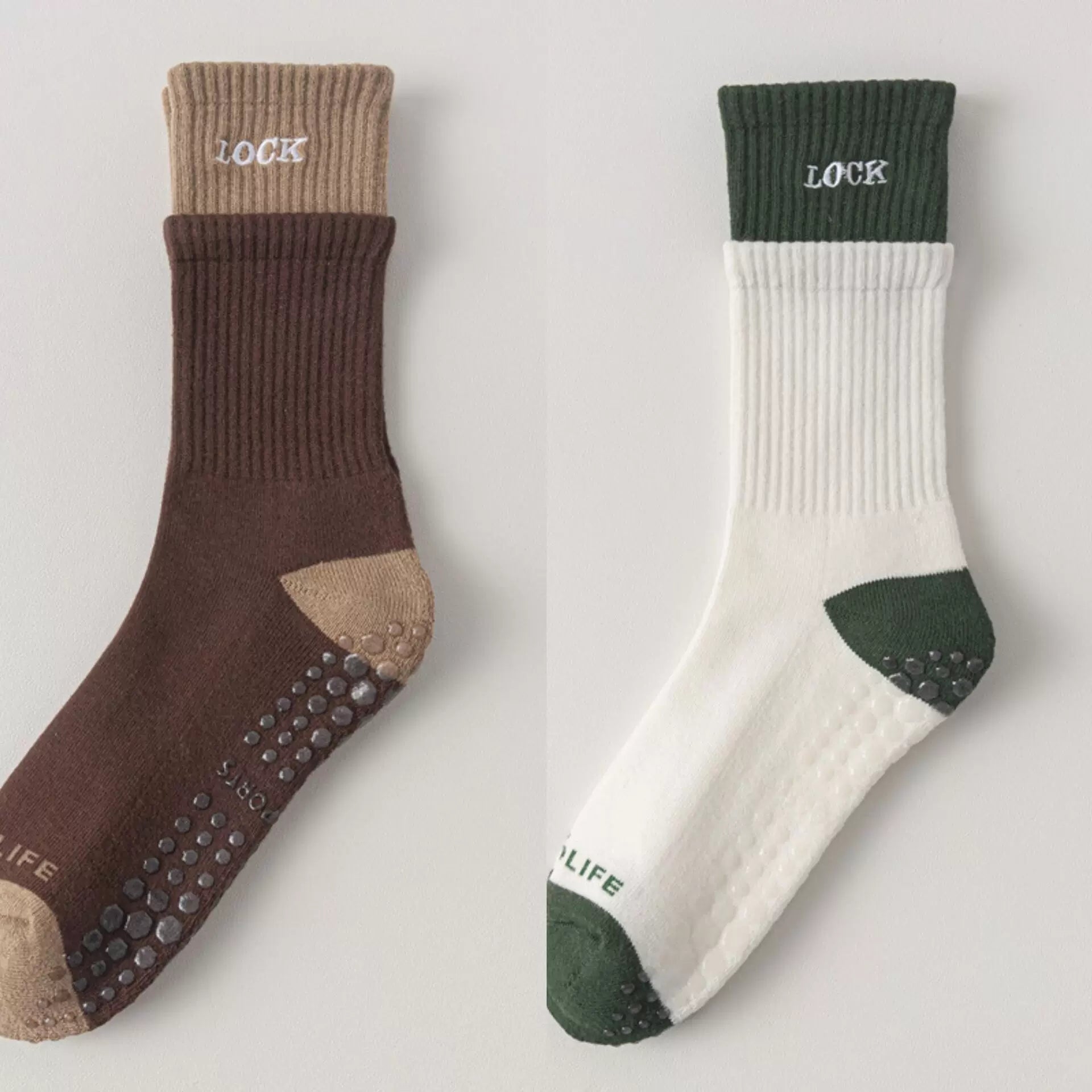 Crystorax | Thick Terry Mid-Calf Yoga Socks for Women, Non-Slip Cotton Pilates Socks for Autumn and Winter Indoor Fitness