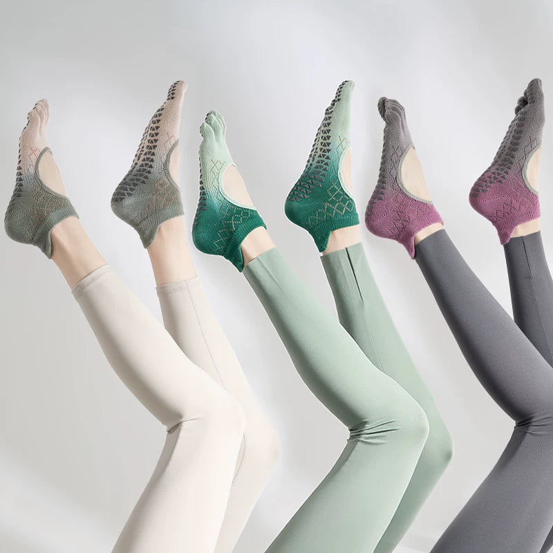 Crystorax | Gradient Five-Toe Yoga Socks for Women, Lightweight Non-Slip Summer Pilates Socks for Indoor Fitness