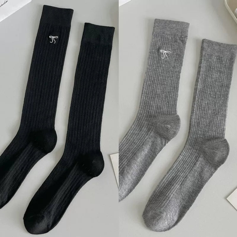 Crystorax | Women’s Ballet Bow Mid-Calf Socks with Lightweight Cotton Knit