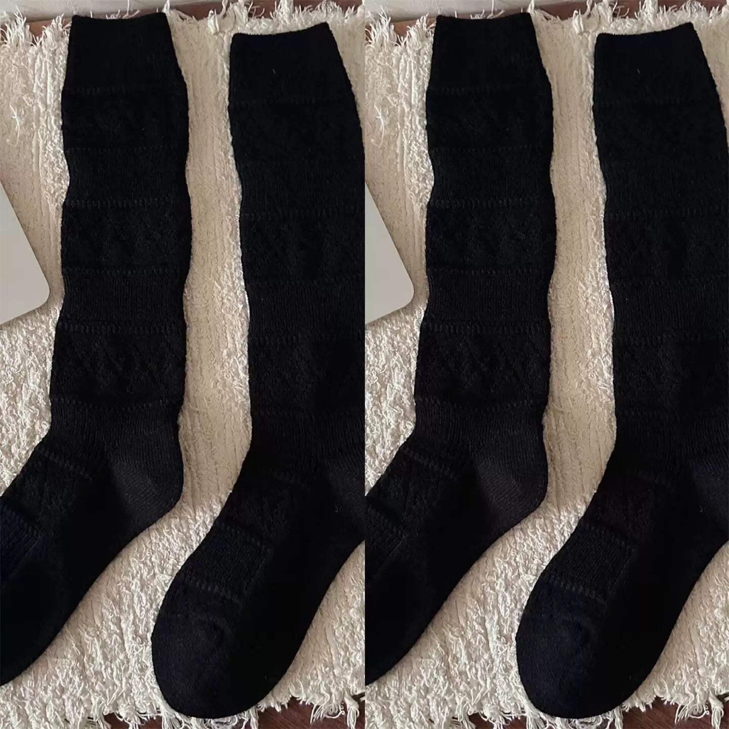 Crystorax | Warm Velvet Diamond Knit Mid-Calf Socks for Women, Korean Retro Pile Socks for Autumn and Winter