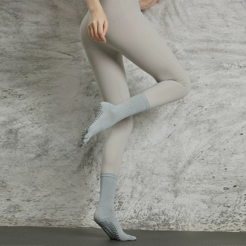 Crystorax | White Cotton Non-Slip Toe Yoga Socks for Women, Mid-Calf Pilates Socks for Indoor Fitness