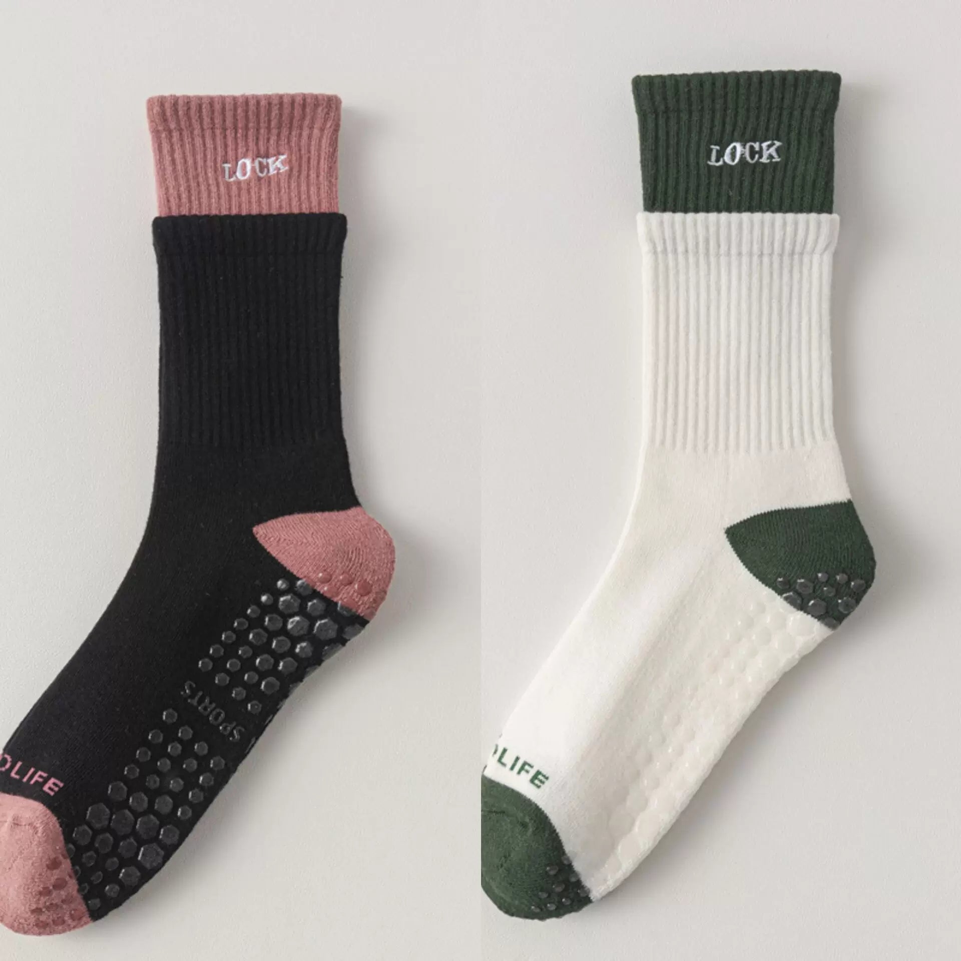 Crystorax | Thick Terry Mid-Calf Yoga Socks for Women, Non-Slip Cotton Pilates Socks for Autumn and Winter Indoor Fitness