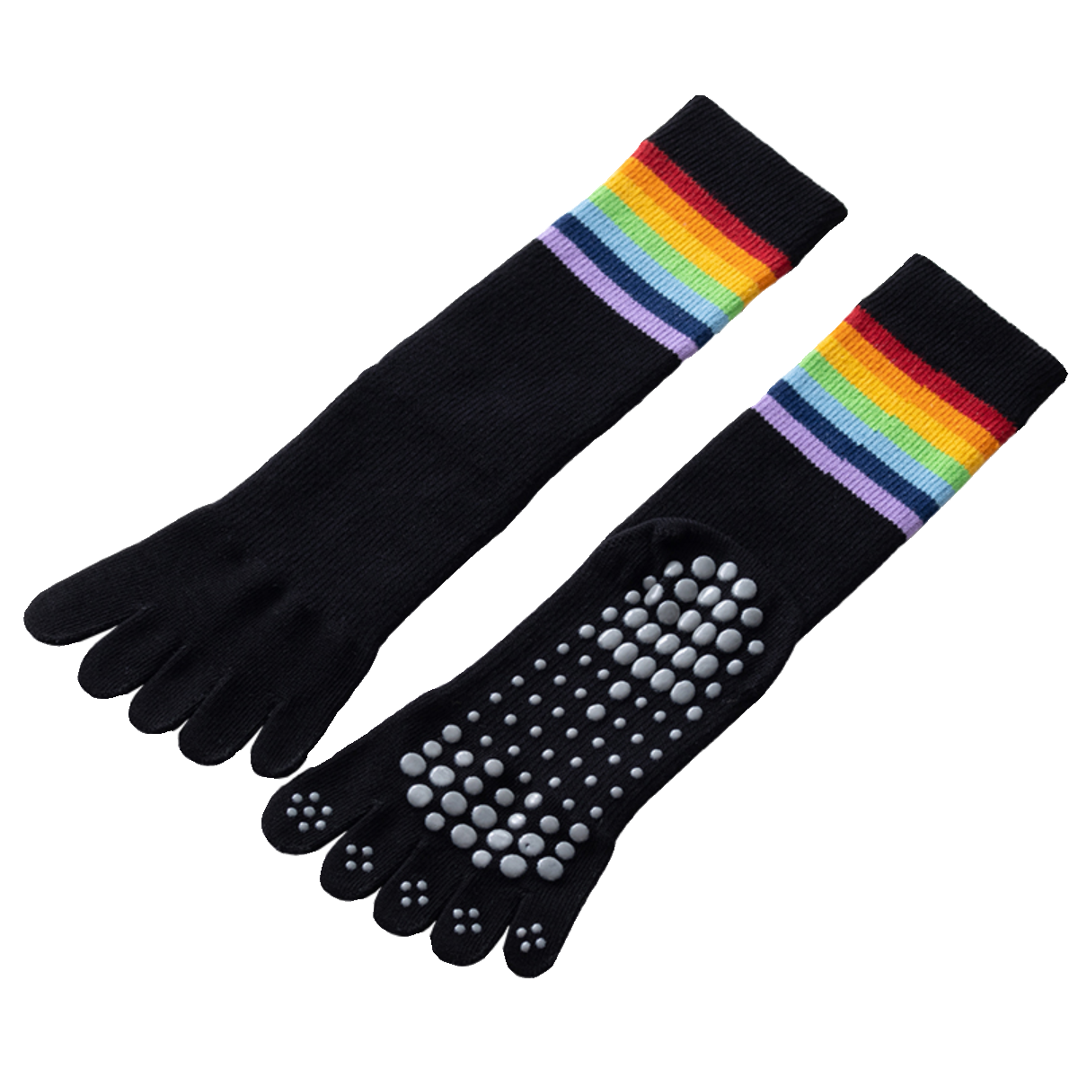 Crystorax | Rainbow Stripe Five-Toe Yoga Socks for Women, Non-Slip Mid-Calf Pilates Socks for Fitness and Aerobics