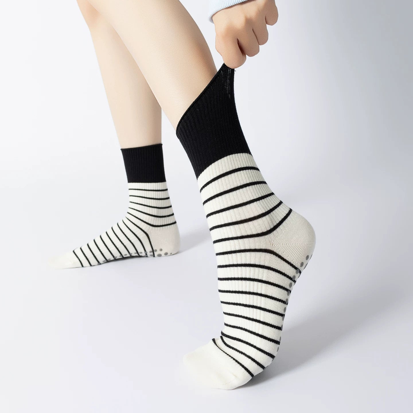 Crystorax | Striped Contrast Non-Slip Yoga Socks for Women, Lightweight Summer Pilates Socks for Indoor Fitness