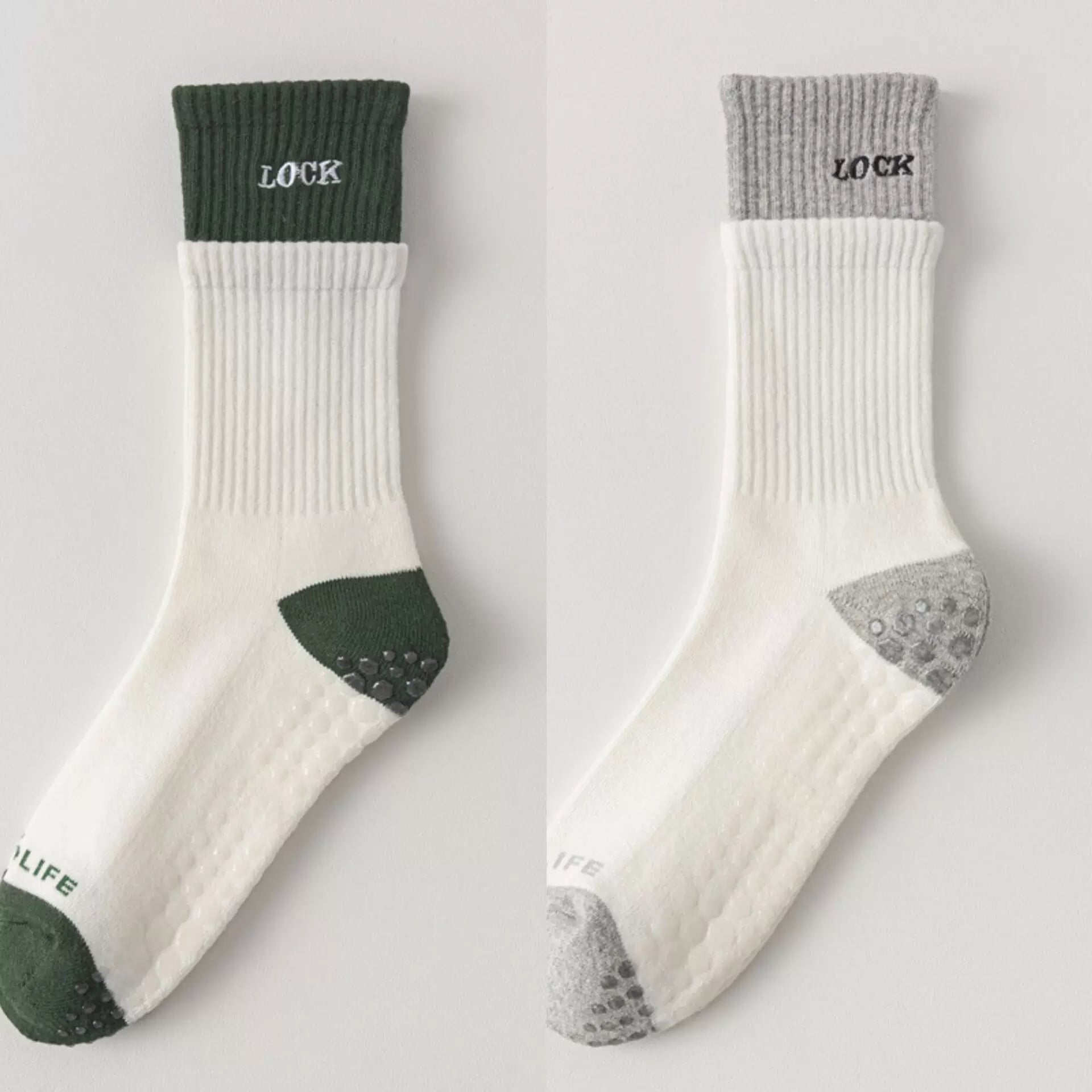 Crystorax | Thick Terry Mid-Calf Yoga Socks for Women, Non-Slip Cotton Pilates Socks for Autumn and Winter Indoor Fitness