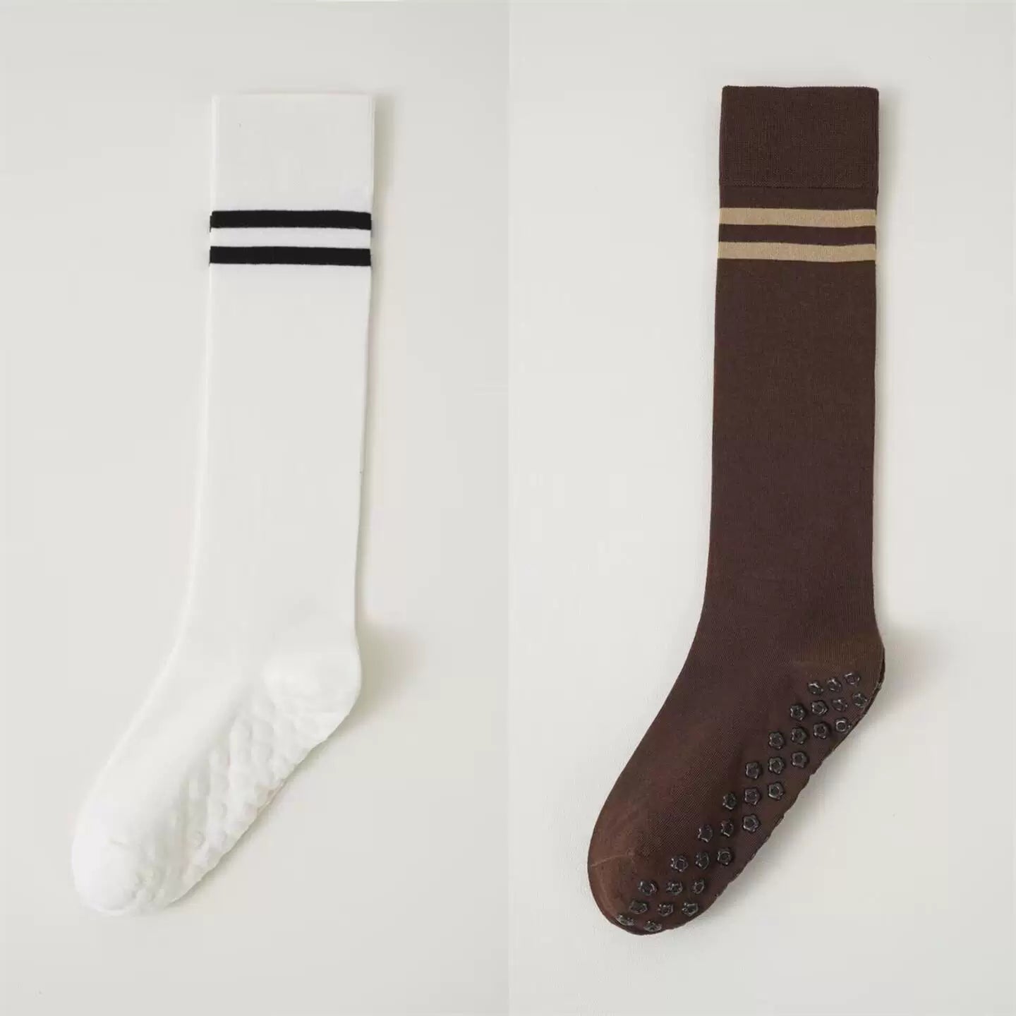 Crystorax | Striped Long Tube Yoga Socks for Women, Non-Slip Mid-Calf Pilates Socks for Indoor Fitness