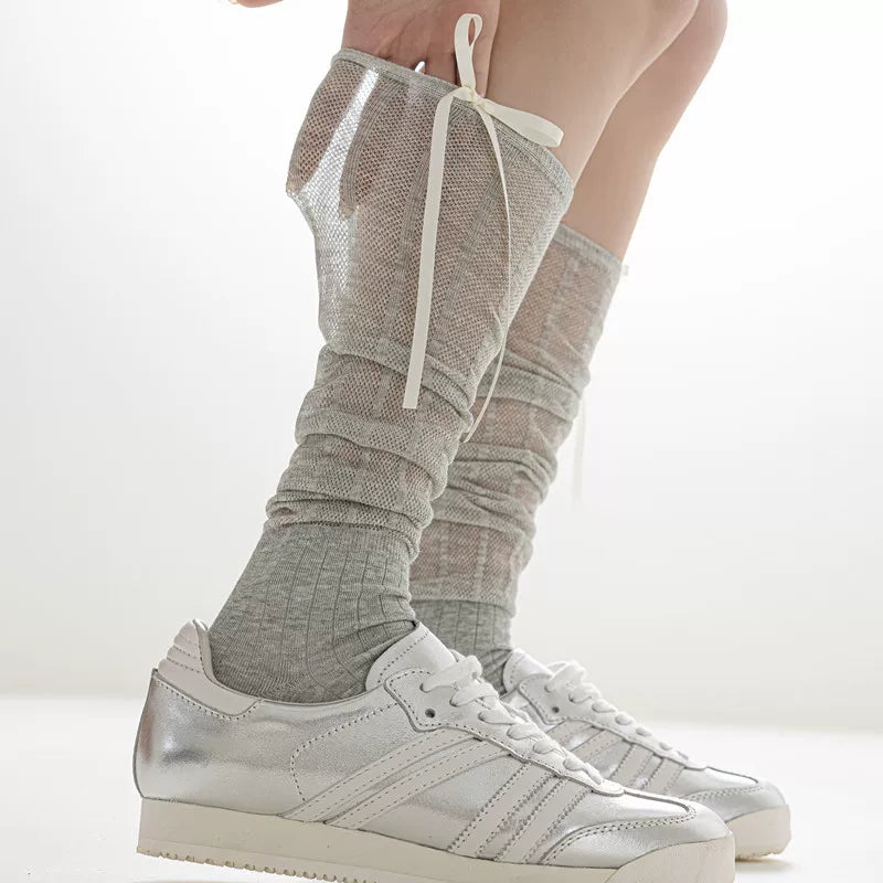 Crystorax | Lightweight Sheer Calf Socks with Bow Detail for Women