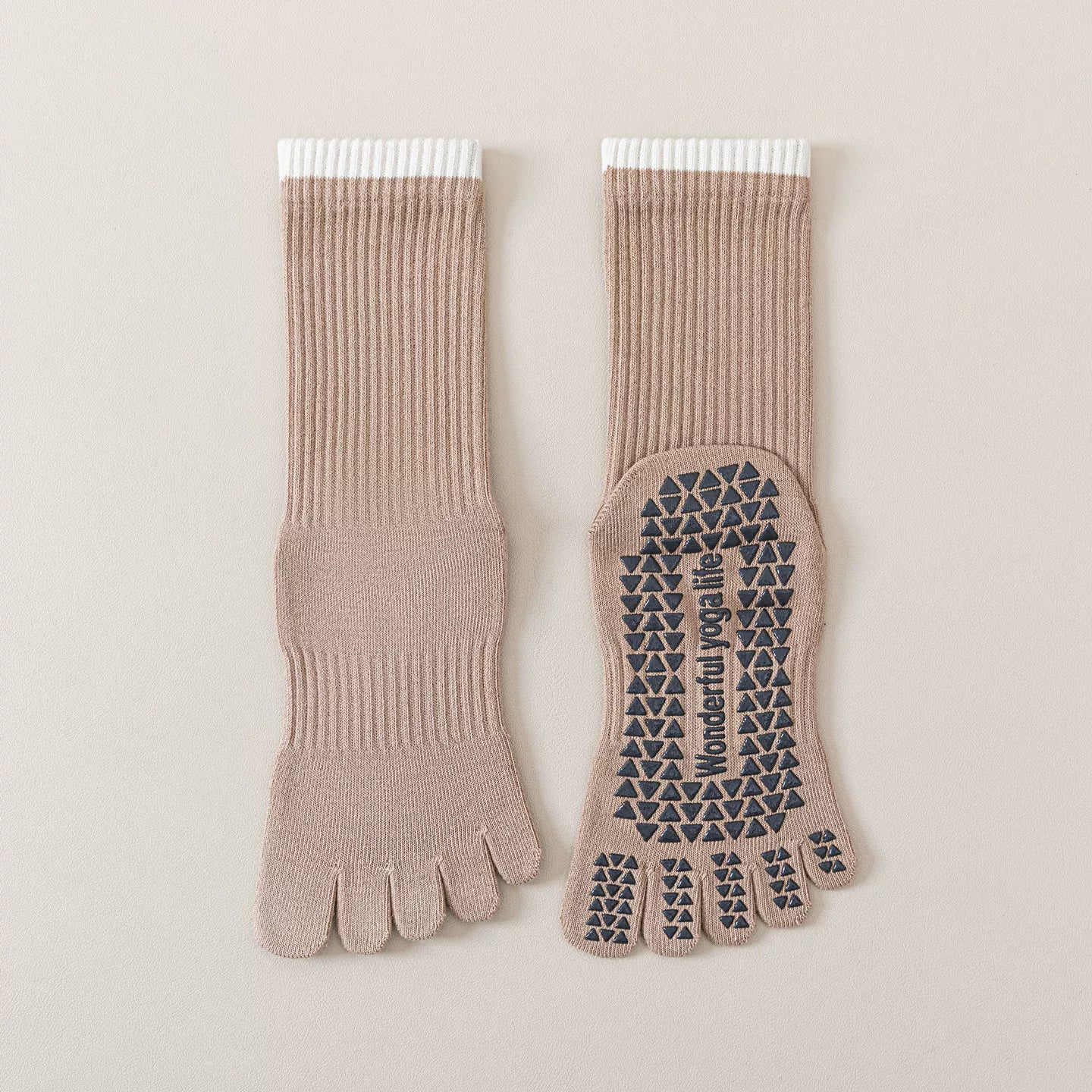 Crystorax | Striped Five-Toe Yoga Socks for Women, Non-Slip Mid-Calf Socks for Pilates, Dance, and Fitness