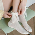 Crystorax | Fairy Lace Bow Mid-Calf Socks for Women, Lightweight Spring Summer Cotton Socks with Vertical Stripe Design