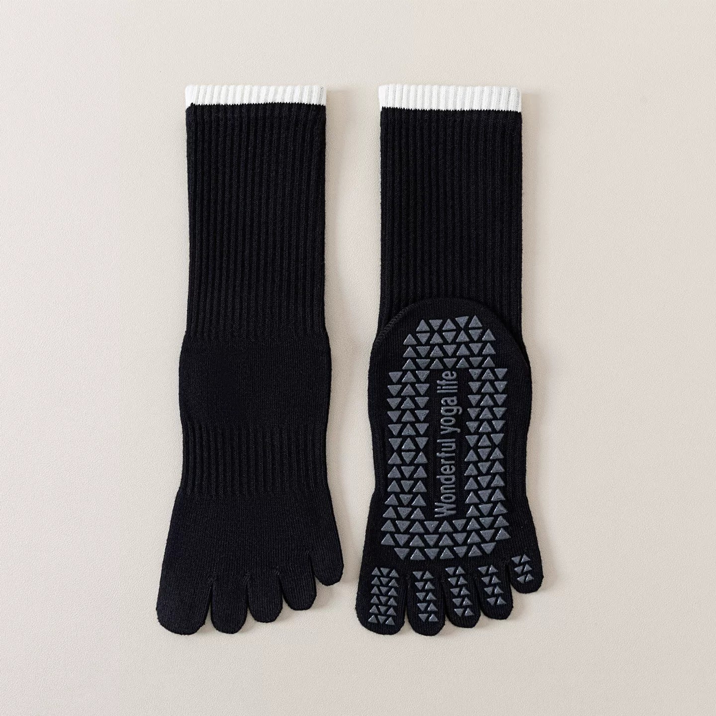 Crystorax | Striped Five-Toe Yoga Socks for Women, Non-Slip Mid-Calf Socks for Pilates, Dance, and Fitness