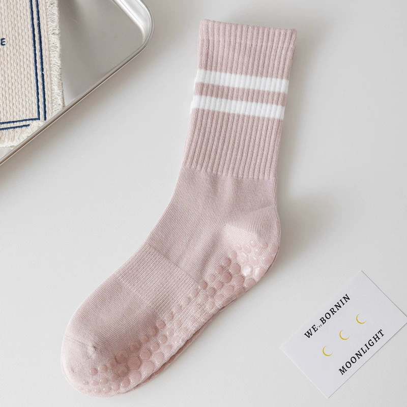 Crystorax | Solid Color Non-Slip Mid-Calf Yoga Socks for Women, Lightweight Spring and Autumn Pilates Fitness Socks