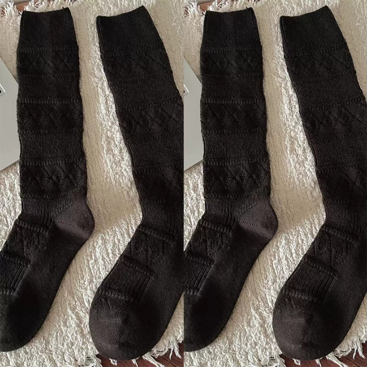 Crystorax | Warm Velvet Diamond Knit Mid-Calf Socks for Women, Korean Retro Pile Socks for Autumn and Winter