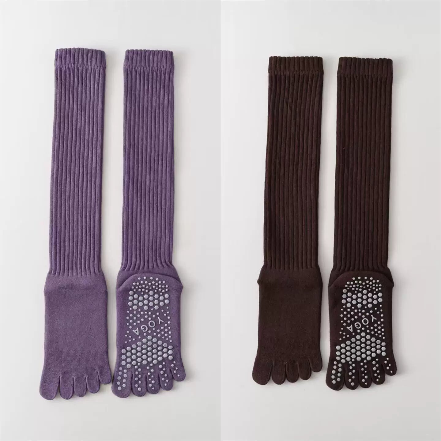 Crystorax | Thick Five-Toe Yoga Long Tube Socks for Women, Non-Slip Split-Toe Pilates Socks for Autumn and Winter