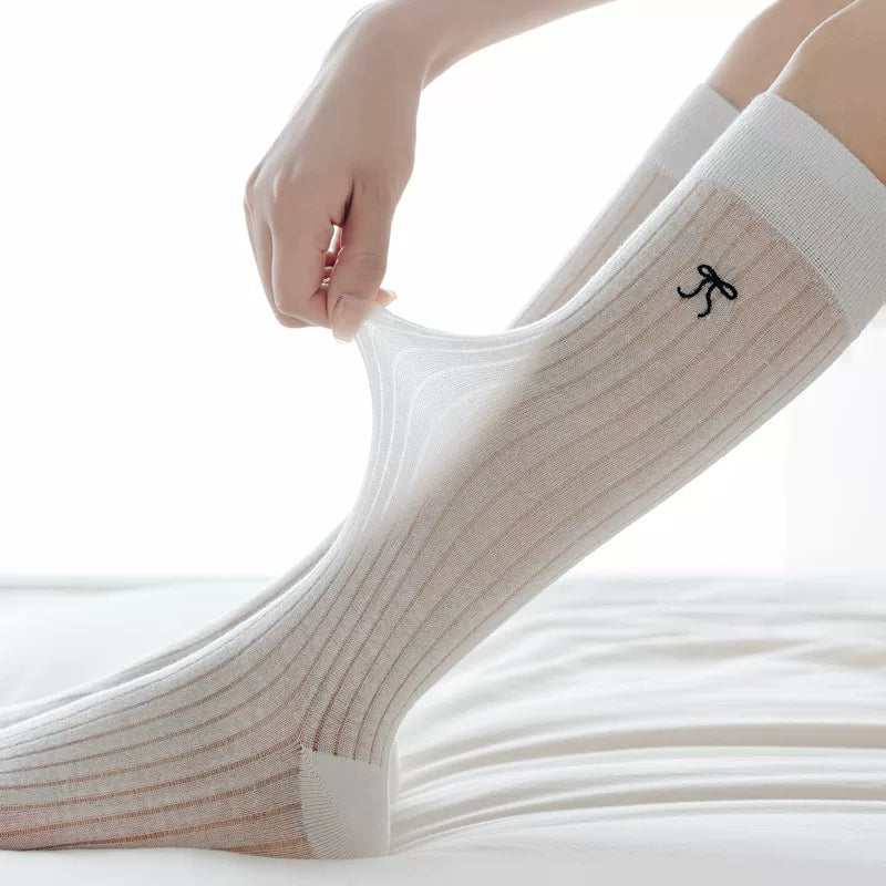 Crystorax | Women’s Ballet Bow Mid-Calf Socks with Lightweight Cotton Knit