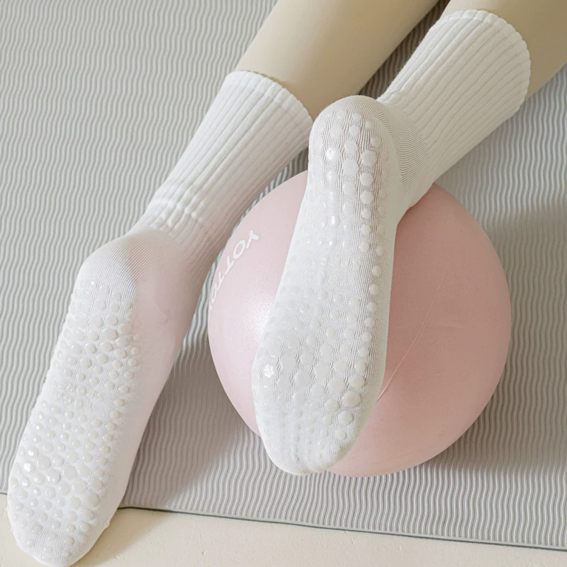 Crystorax | Solid Color Non-Slip Mid-Calf Yoga Socks for Women, Lightweight Spring and Autumn Pilates Fitness Socks