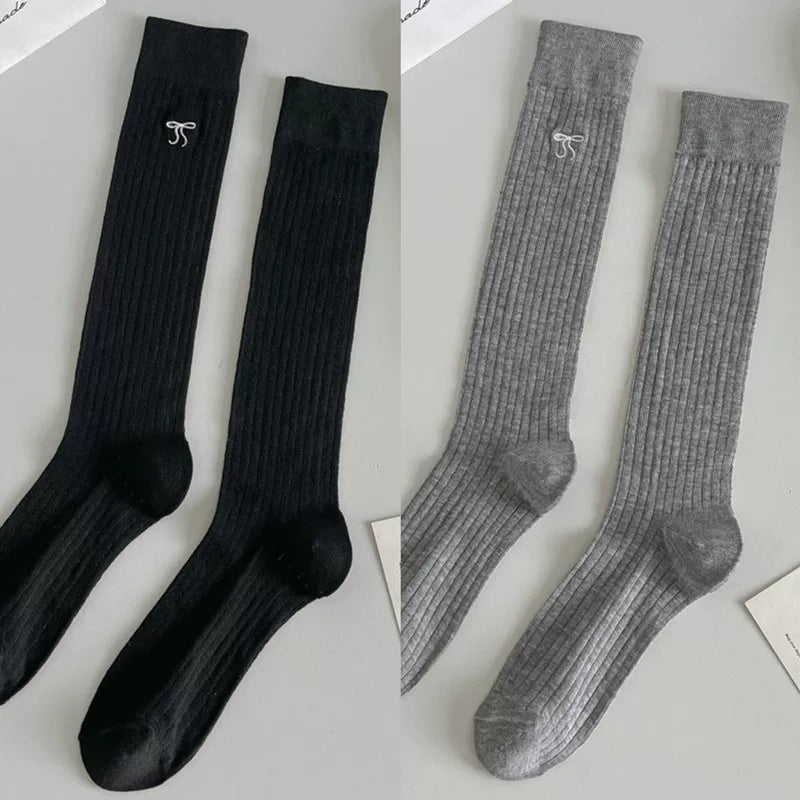 Crystorax | Women’s Ballet Bow Mid-Calf Socks with Lightweight Cotton Knit