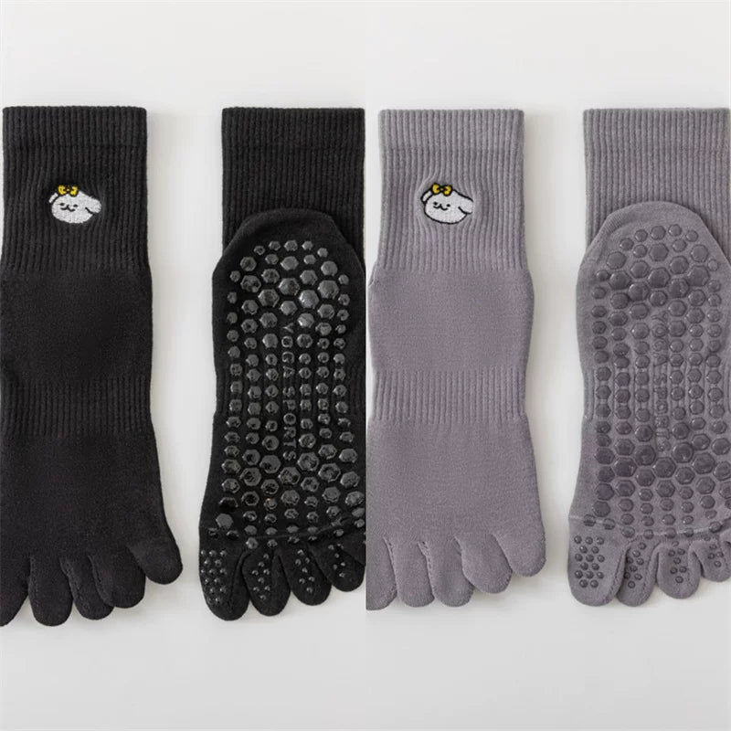 Crystorax | Five-Toe Yoga Mid-Calf Socks for Women, Non-Slip Split-Toe Pilates Socks for Spring and Autumn Fitness