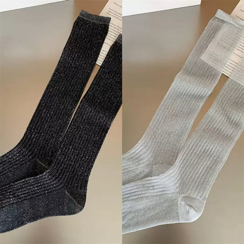 Crystorax | Women’s Thin Calf Socks with Vertical Knit Texture for Summer