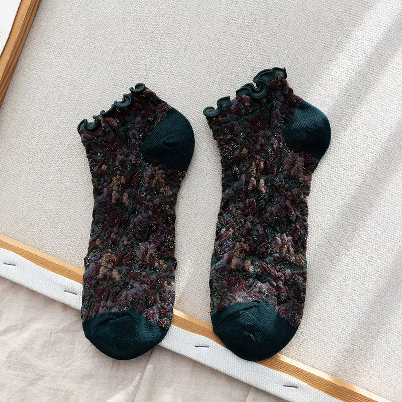 Crystorax | Lightweight Cotton Low-Cut Socks with Lace Detail for Women