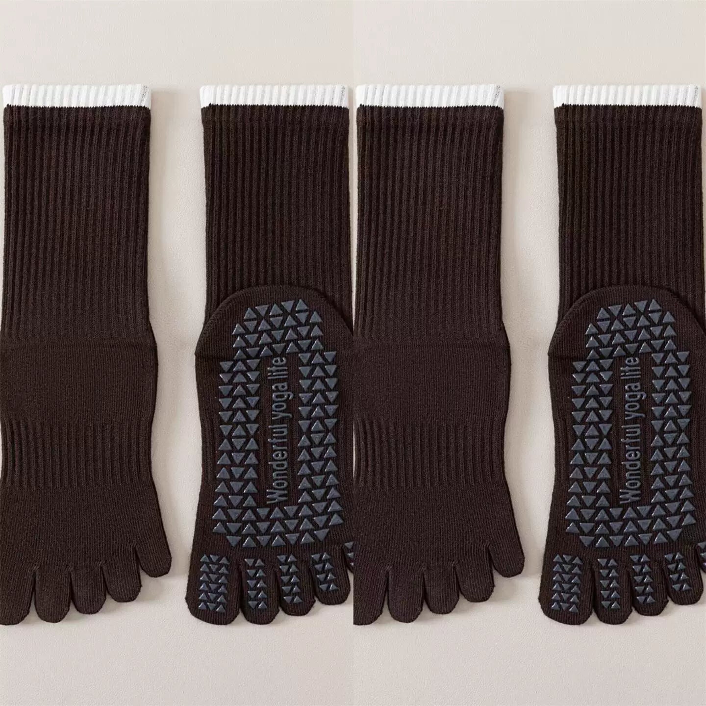 Crystorax | Striped Five-Toe Yoga Socks for Women, Non-Slip Mid-Calf Socks for Pilates, Dance, and Fitness