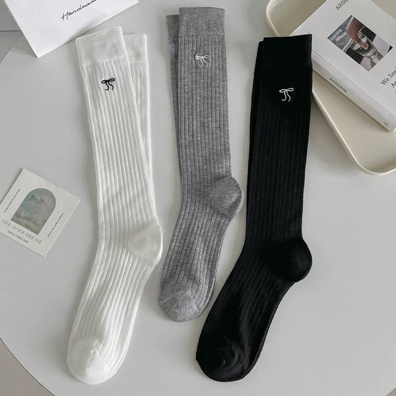 Crystorax | Women’s Ballet Bow Mid-Calf Socks with Lightweight Cotton Knit