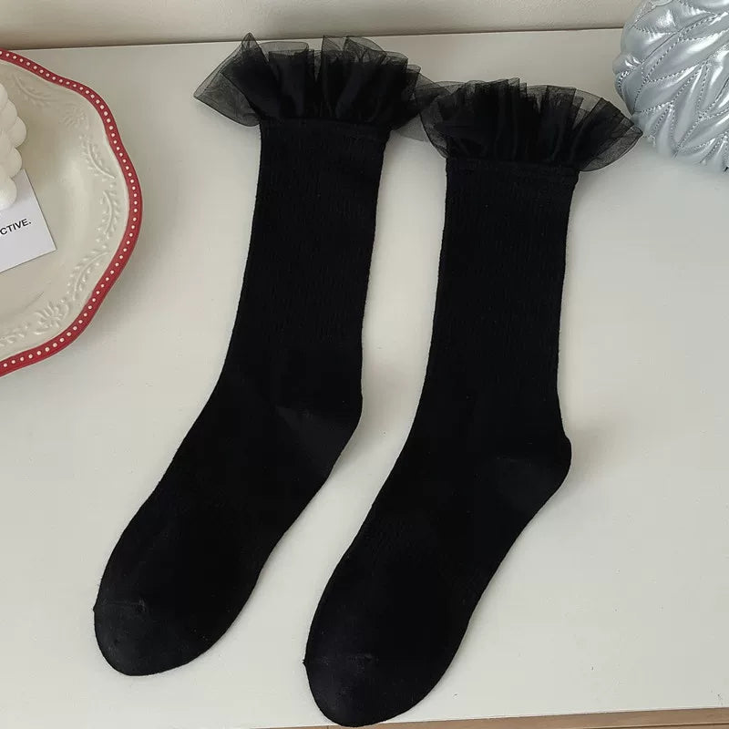 Crystorax | Women’s Knee-High Socks with Lace Spliced Knit Panels