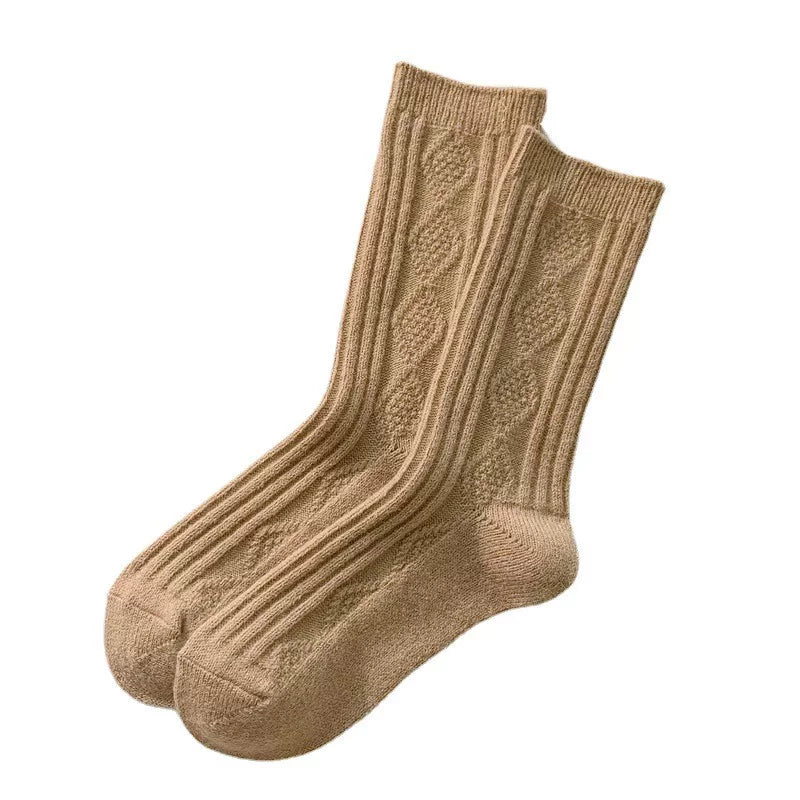 Crystorax | Textured Knit Mid-Calf Socks with Soft Pile for Women