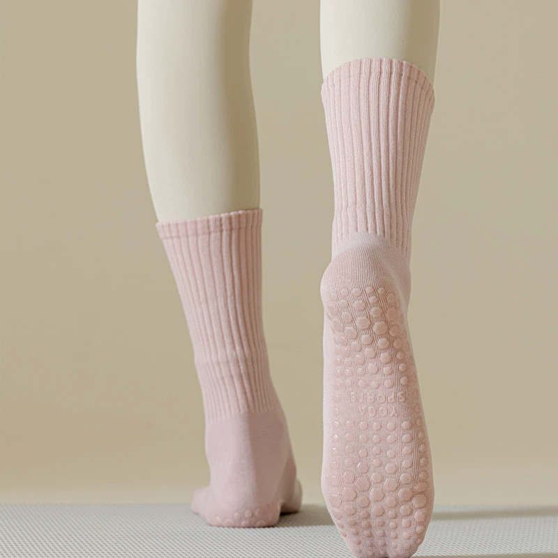 Crystorax | Solid Color Non-Slip Mid-Calf Yoga Socks for Women, Lightweight Spring and Autumn Pilates Fitness Socks