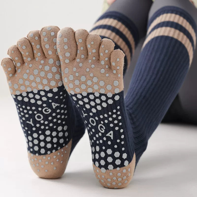 Crystorax | Long Tube Five-Toe Yoga Socks for Women, Non-Slip Split-Toe Pilates Socks for Spring and Autumn Fitness