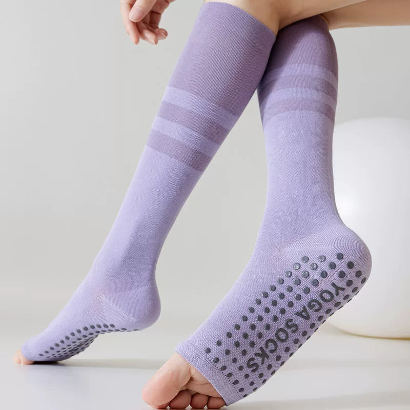 Crystorax | Open-Toe Non-Slip Yoga Mid-Calf Socks for Women, Pilates and Fitness Socks for Spring and Autumn