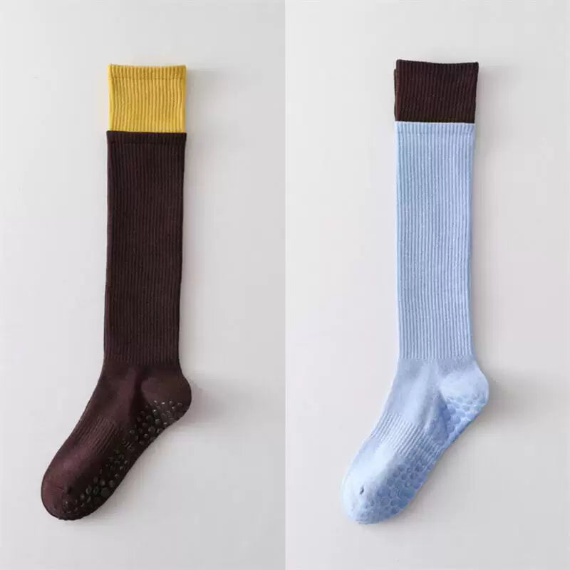 Crystorax | Long Tube Non-Slip Yoga Socks for Women, Double-Cuff Mid-Calf Socks for Pilates and Indoor Fitness