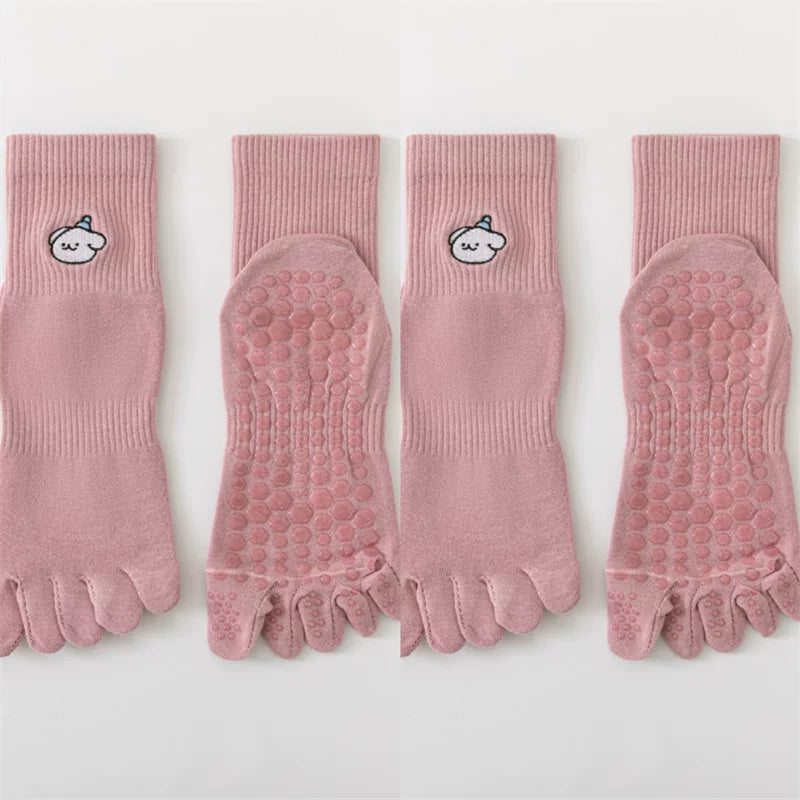 Crystorax | Five-Toe Yoga Mid-Calf Socks for Women, Non-Slip Split-Toe Pilates Socks for Spring and Autumn Fitness