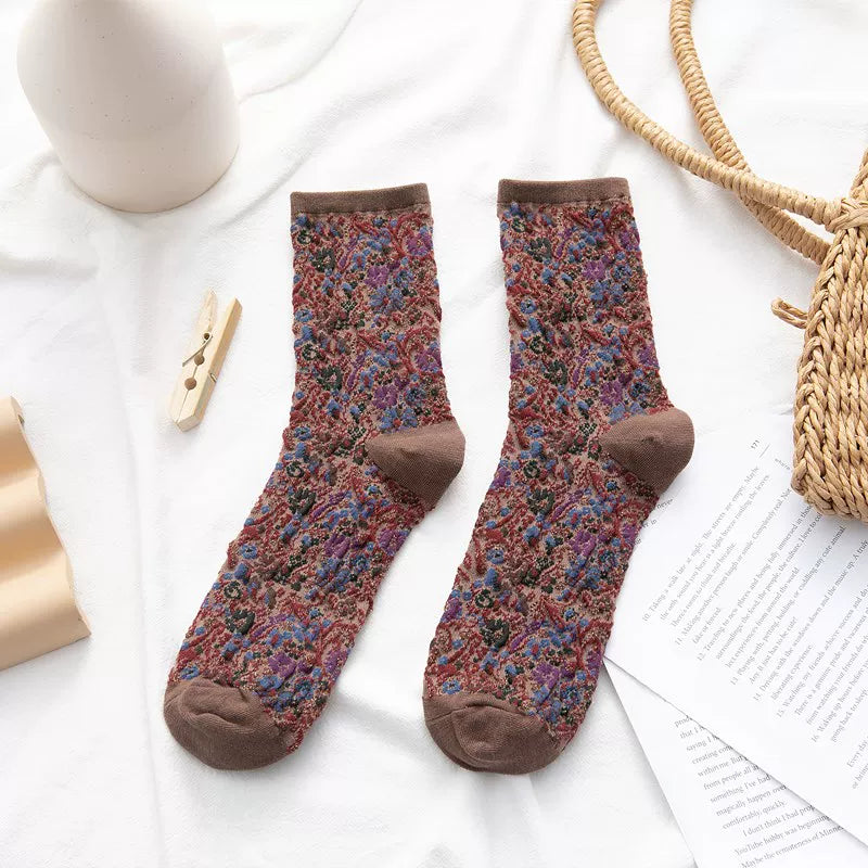 Crystorax | Women’s Cotton Mid-Calf Socks with Lace Trim for Autumn Winter
