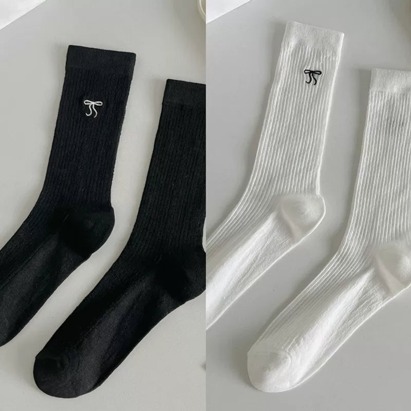 Crystorax | Women’s Ballet Bow Mid-Calf Socks with Lightweight Cotton Knit