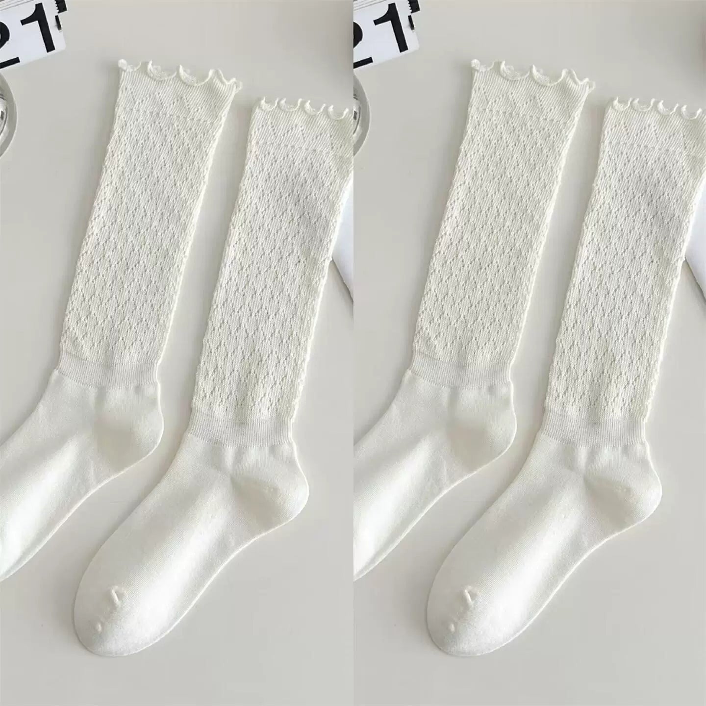 Crystorax | Women’s Knit Calf Socks with Lace Trim Detail