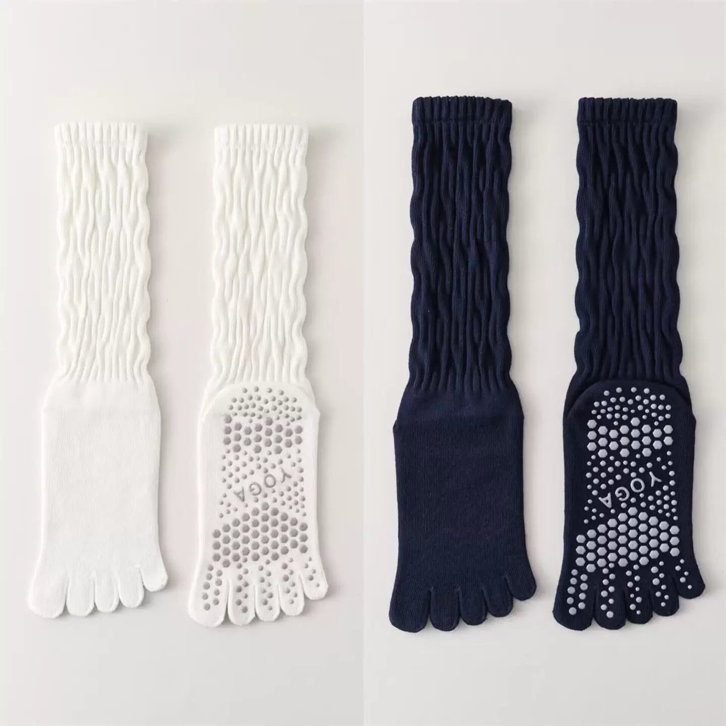 Crystorax | Five-Toe Yoga Mid-Calf Socks for Women, Non-Slip Pilates and Fitness Socks with Breathable Design