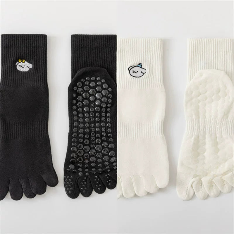 Crystorax | Five-Toe Yoga Mid-Calf Socks for Women, Non-Slip Split-Toe Pilates Socks for Spring and Autumn Fitness