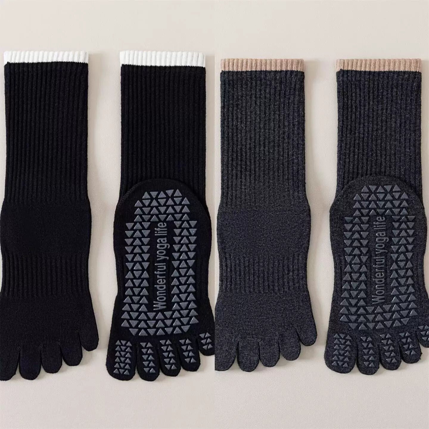 Crystorax | Striped Five-Toe Yoga Socks for Women, Non-Slip Mid-Calf Socks for Pilates, Dance, and Fitness