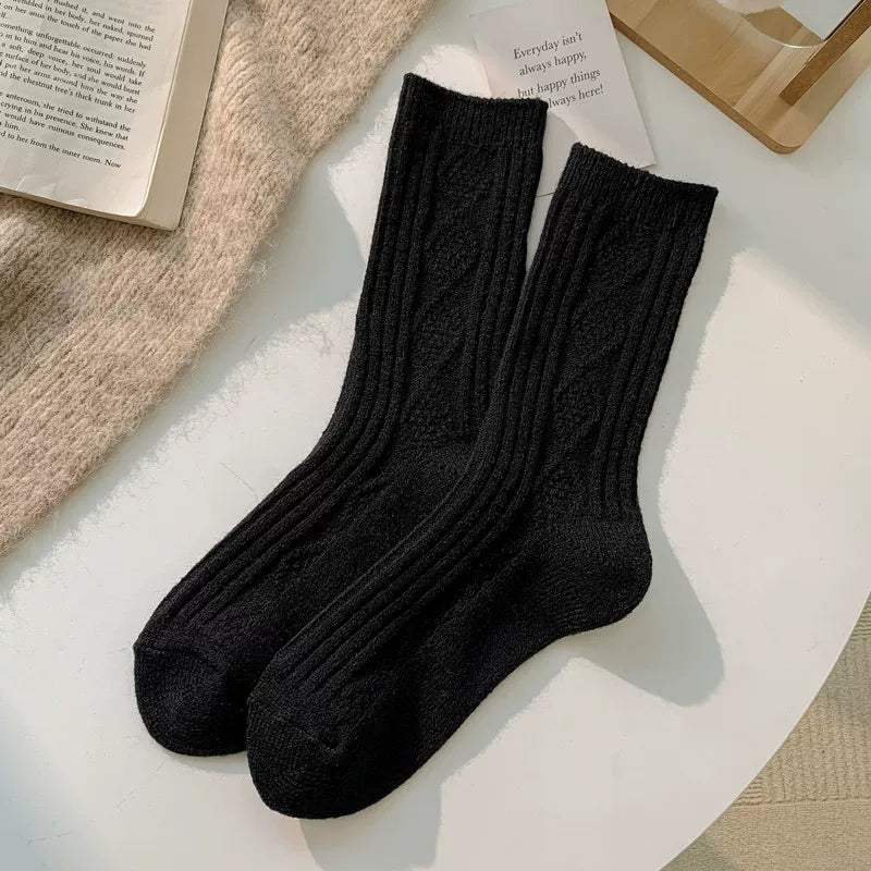 Crystorax | Textured Knit Mid-Calf Socks with Soft Pile for Women