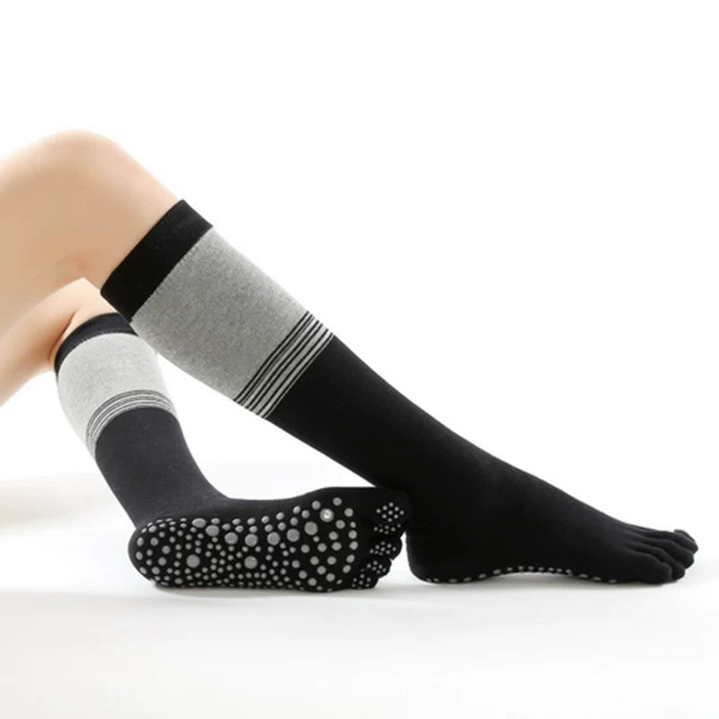 Crystorax | Five-Toe Non-Slip Yoga Socks for Women, Cotton Mid-Calf Pilates and Dance Socks for Indoor Fitness