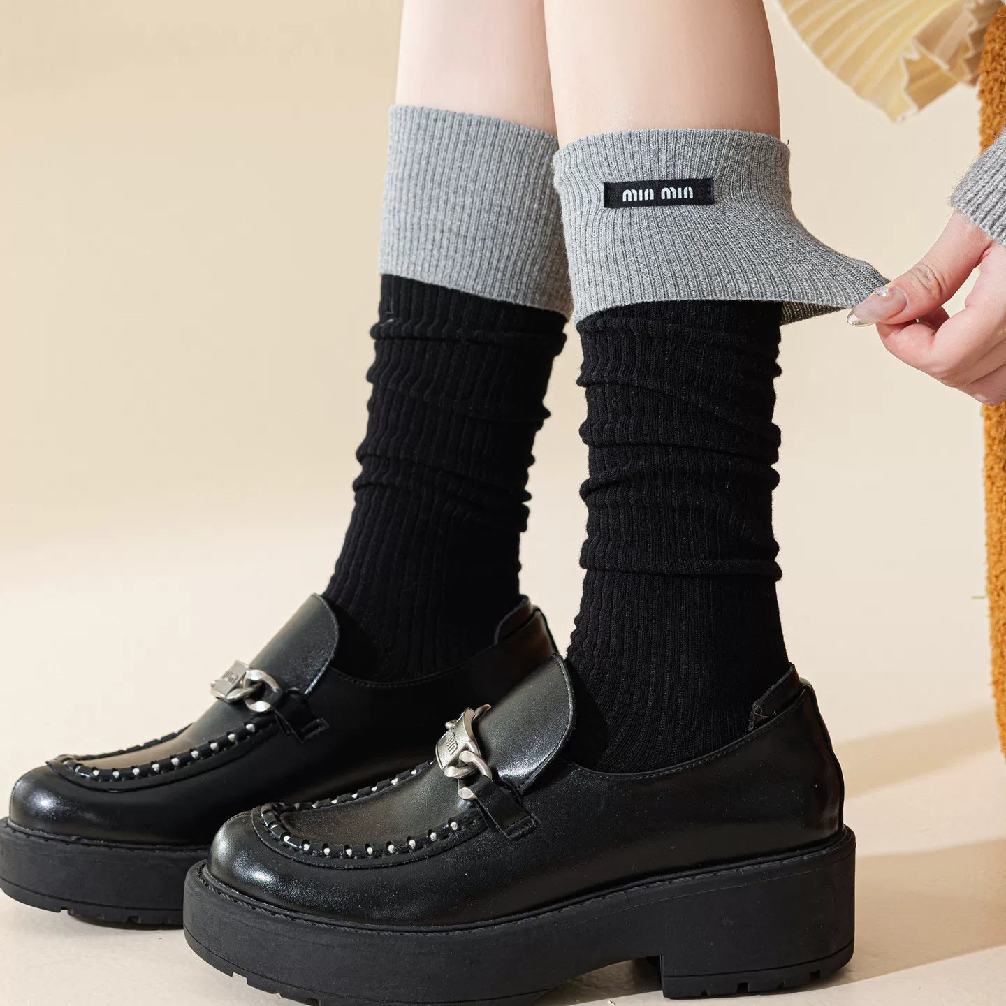 Crystorax | Calf-Length Socks for Women with Fold-Over Knit Detail