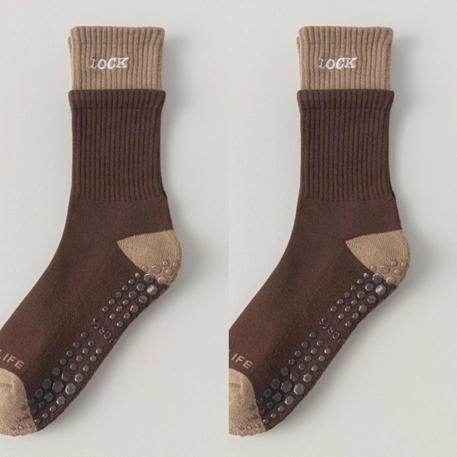 Crystorax | Thick Terry Mid-Calf Yoga Socks for Women, Non-Slip Cotton Pilates Socks for Autumn and Winter Indoor Fitness