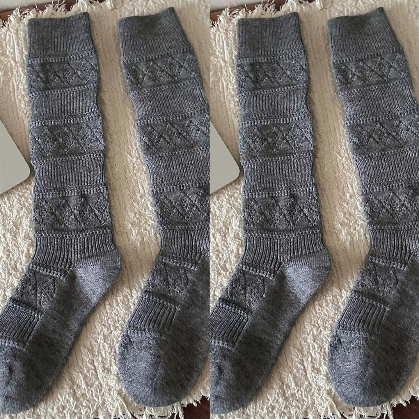 Crystorax | Warm Velvet Diamond Knit Mid-Calf Socks for Women, Korean Retro Pile Socks for Autumn and Winter