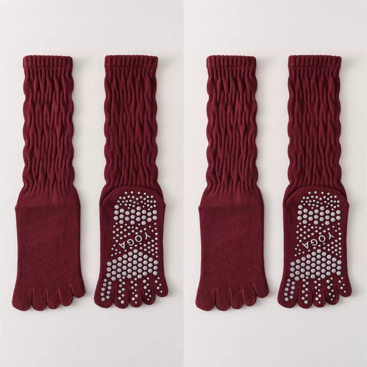 Crystorax | Five-Toe Yoga Mid-Calf Socks for Women, Non-Slip Pilates and Fitness Socks with Breathable Design