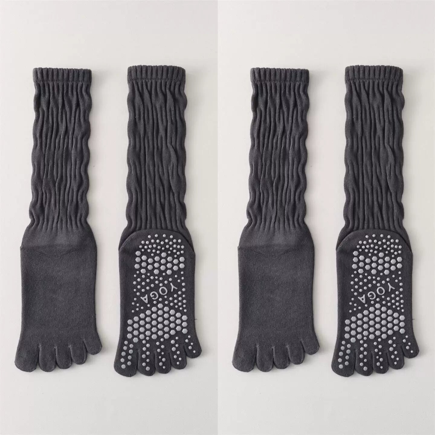 Crystorax | Five-Toe Yoga Mid-Calf Socks for Women, Non-Slip Pilates and Fitness Socks with Breathable Design