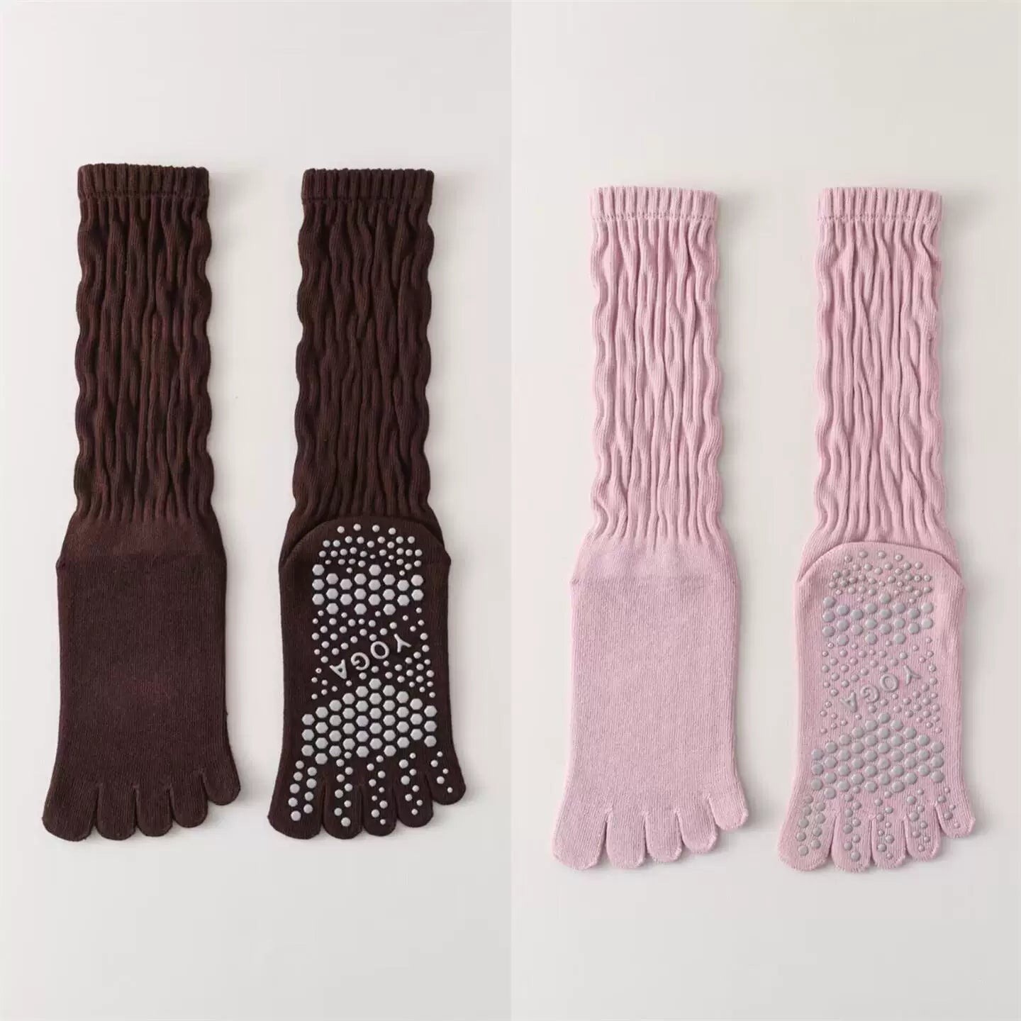 Crystorax | Five-Toe Yoga Mid-Calf Socks for Women, Non-Slip Pilates and Fitness Socks with Breathable Design