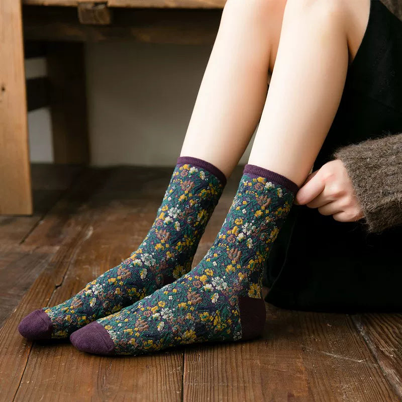 Crystorax | Women’s Cotton Mid-Calf Socks with Lace Trim for Autumn Winter