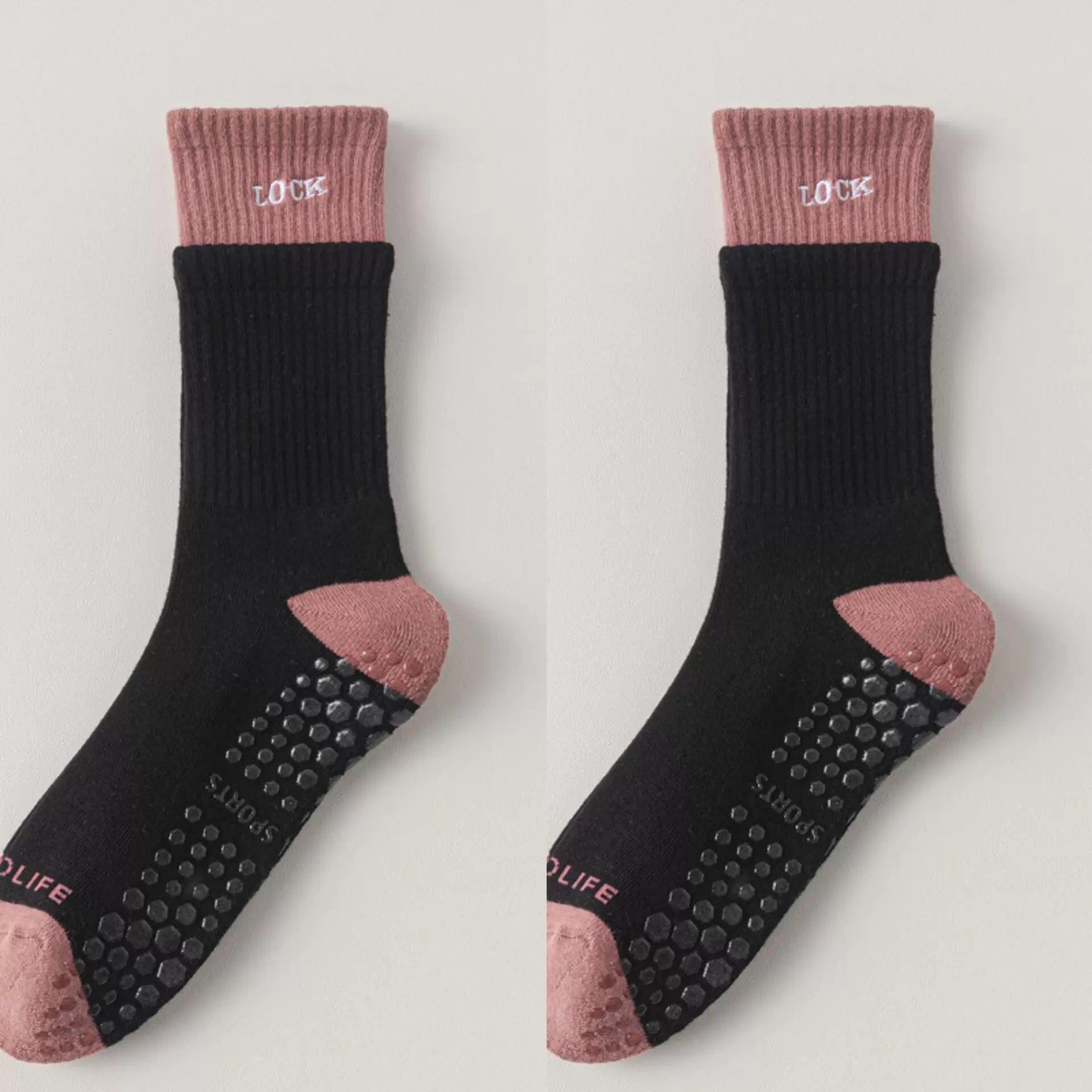 Crystorax | Thick Terry Mid-Calf Yoga Socks for Women, Non-Slip Cotton Pilates Socks for Autumn and Winter Indoor Fitness